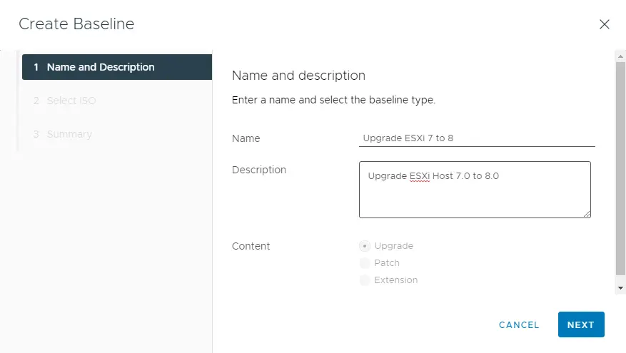 Lifecycle manager create baseline