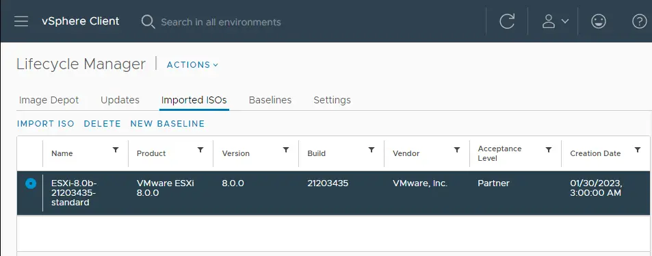 Lifecycle manager imported ISOs