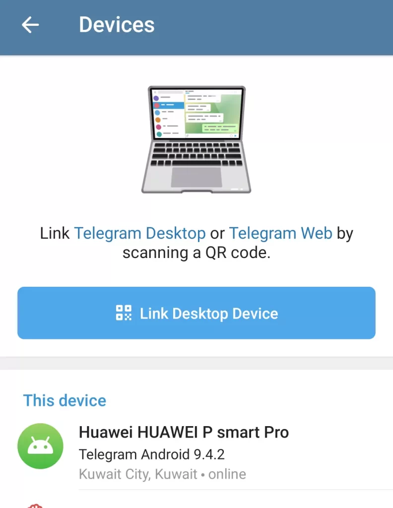 Link desktop device Telegram