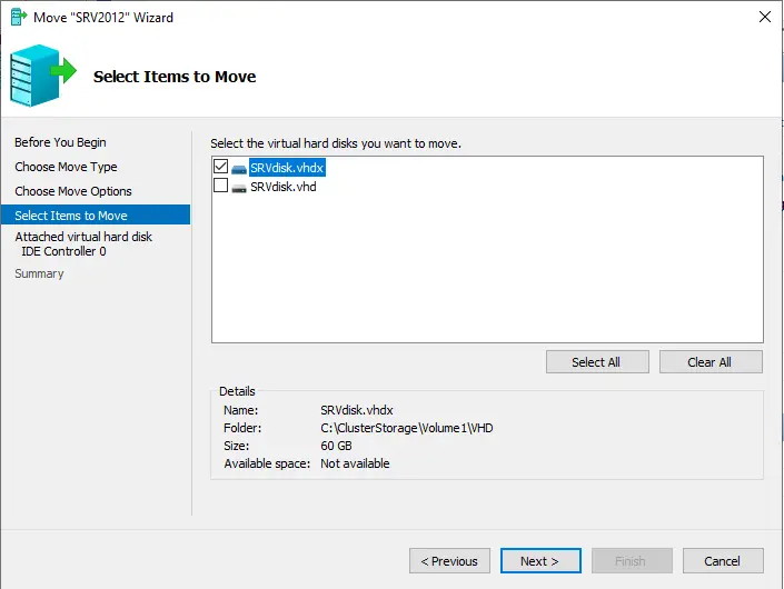 Live migration Hyper-V storage items