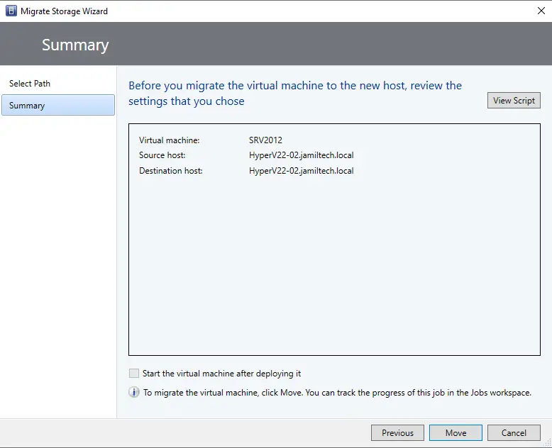 Live migration storage summary