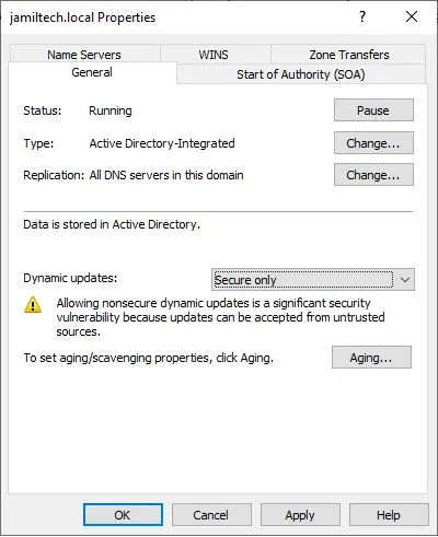 Local DNS server properties