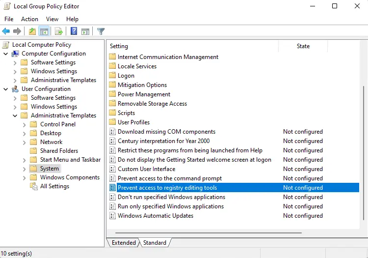 Local group policy editor system
