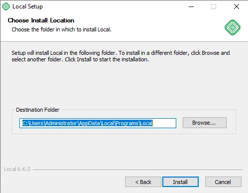 Local setup choose install location