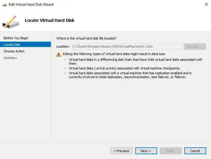 Locate virtual hard disk