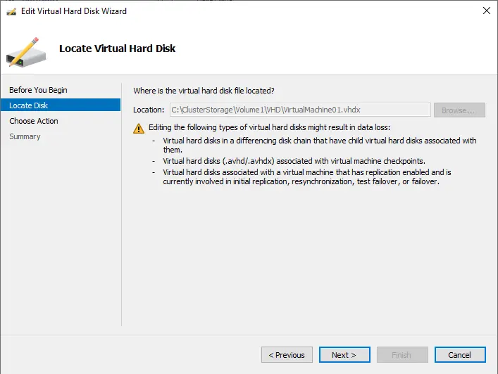 Locate virtual hard disk