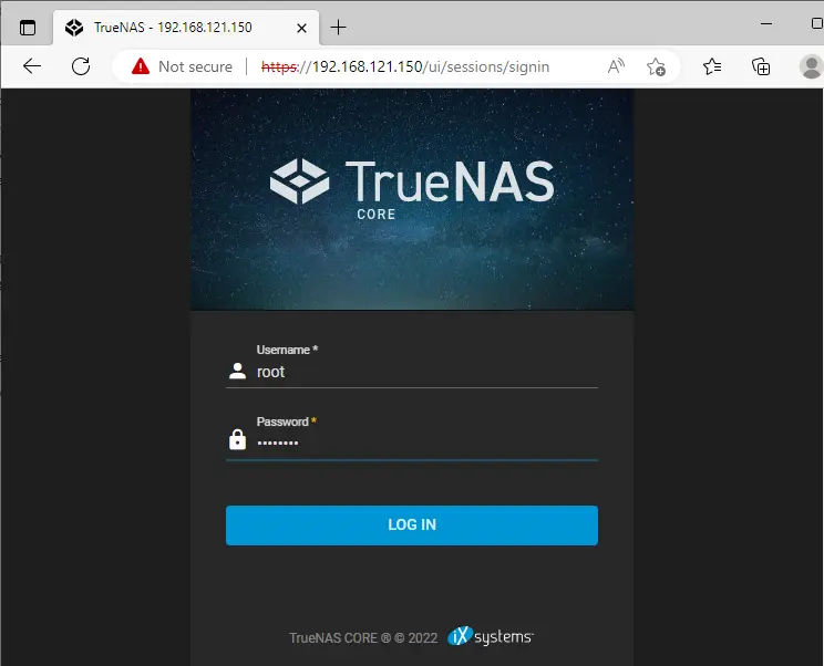 Log in TrueNAS CORE