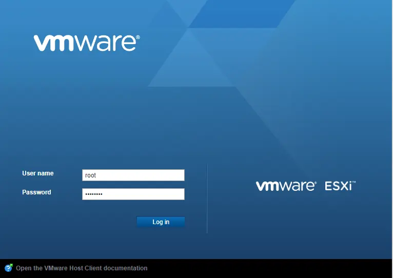 Login VMware ESXi host