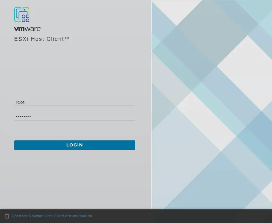 Login VMware ESXi server