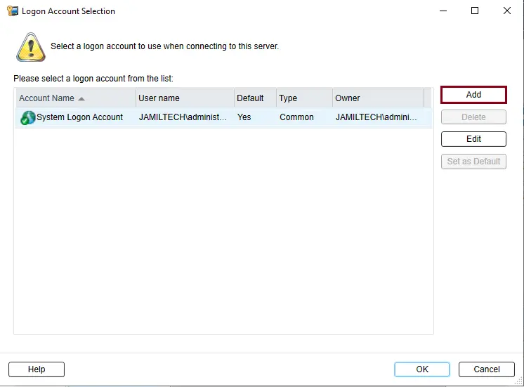 Login account selection Veritas