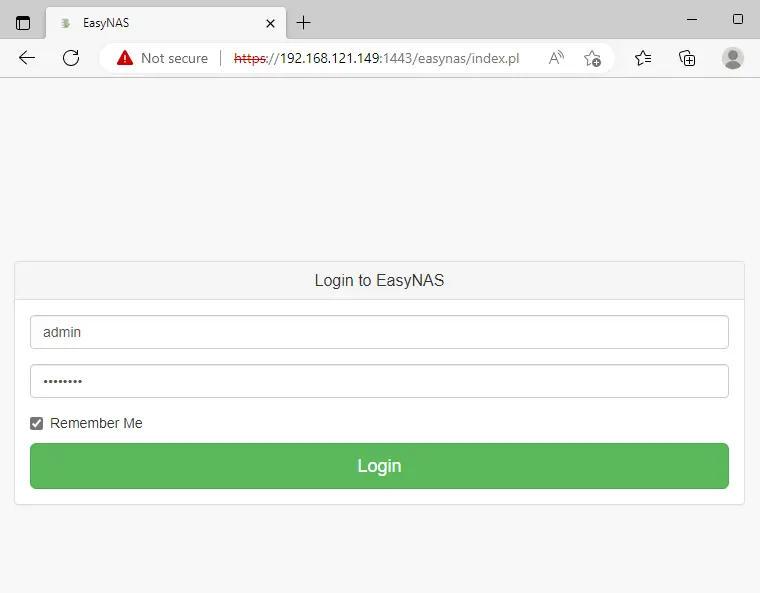 Login to EasyNAS dashboard