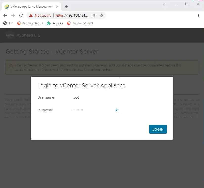 Login to vCenter server appliance