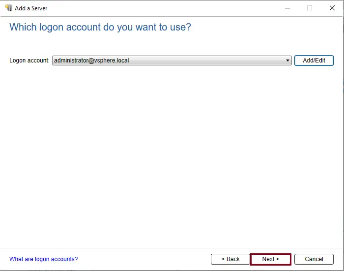 Logon account Backup Exec
