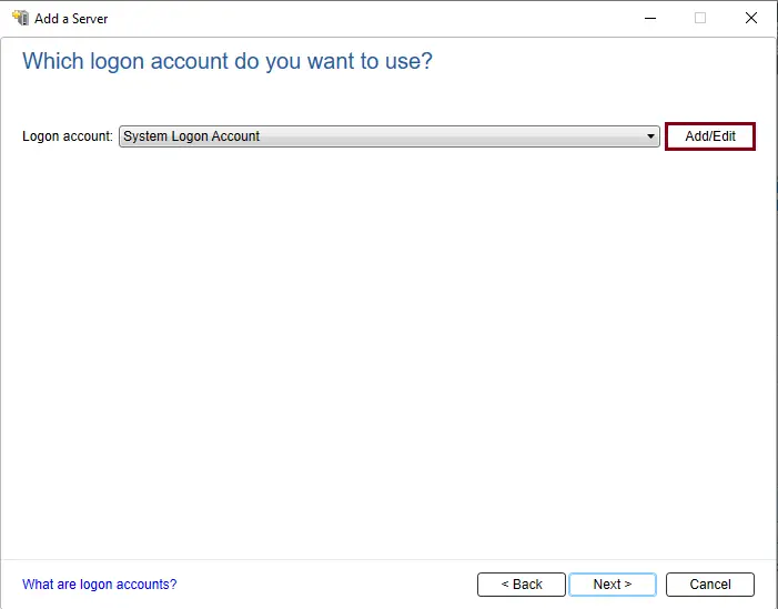 Logon account Backup Exec