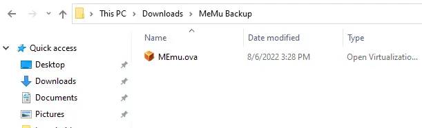 MEmu export path memu.ova