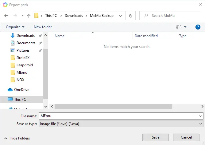 MEmu export path