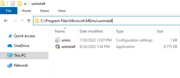 MEmu uninstall.exe tool