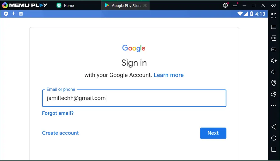 MEmuPlay sign in Google