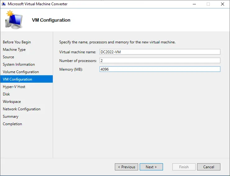 MVMC Converter VM configuration
