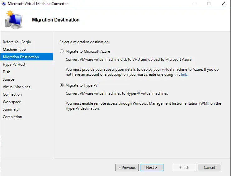 MVMC migrate to hyper-v