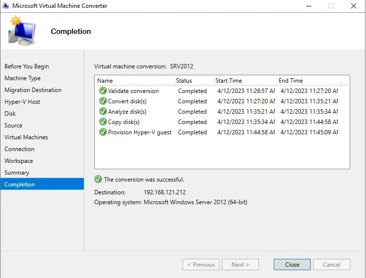 MVMC virtual machine completion