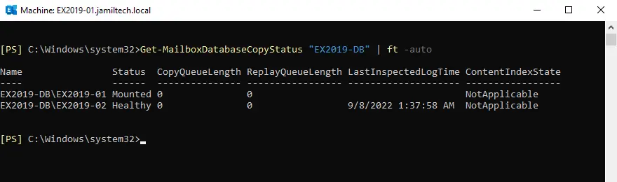 Mailbox database copy status command