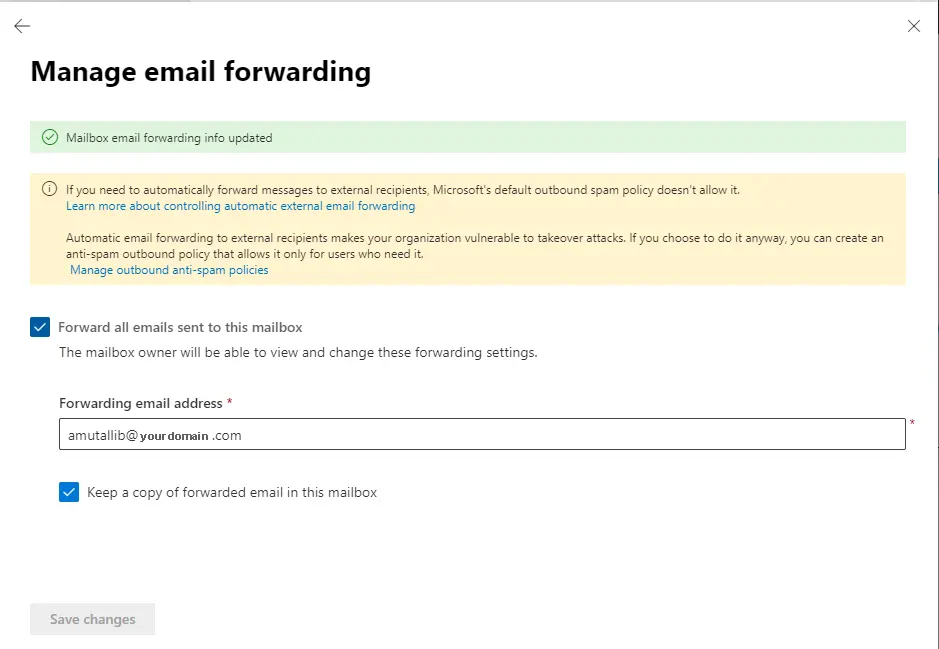 Mailbox email forwarding in Microsoft 365
