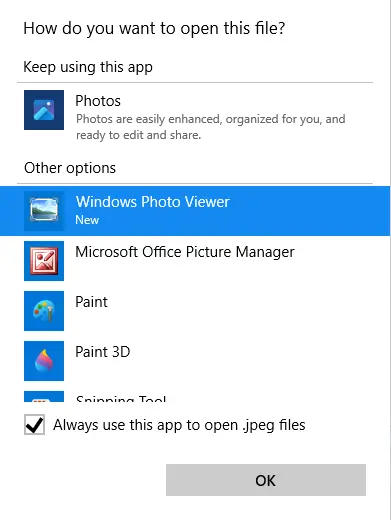 Make Windows photo viewer default