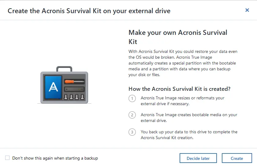 Make your own Acronis survival kit