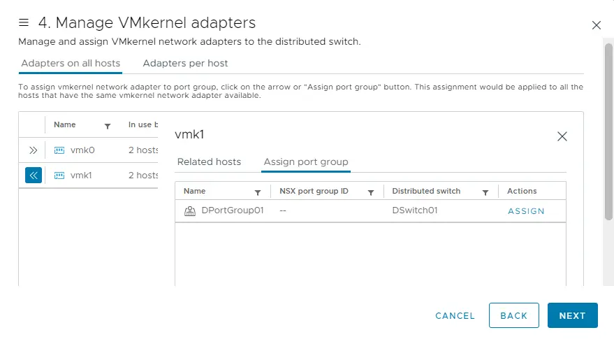 Manage VMkernel adapters