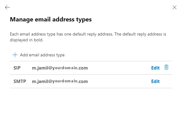 Manage email address type exchange