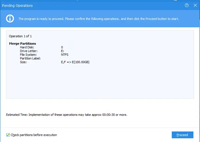 Merge partitions pending operation