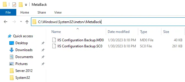 Metaback folder IIS backup