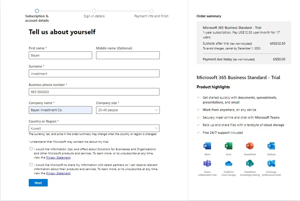 Microsoft 365 account setup