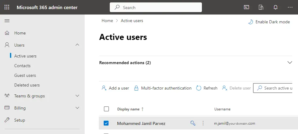 Microsoft 365 admin center active users