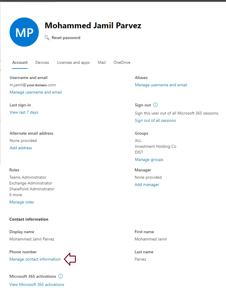 Microsoft 365 user information