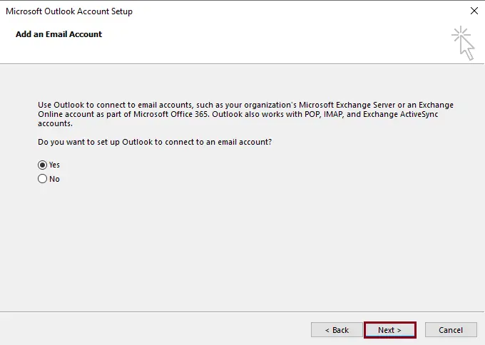 Microsoft Outlook account setup