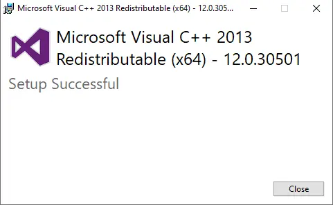 Microsoft Visual C++ setup successful