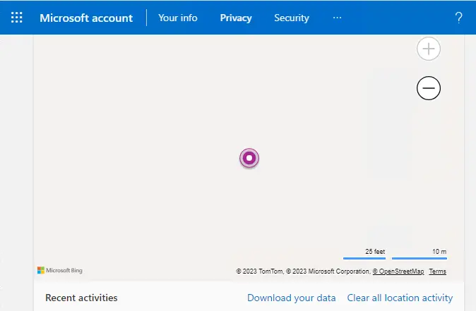 Microsoft account clear all location activity