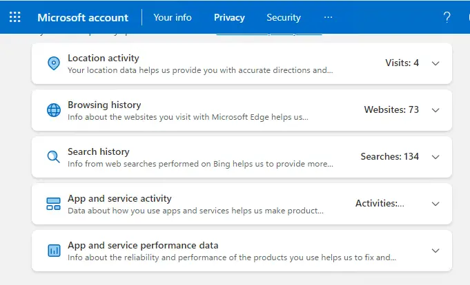 Microsoft account customize privacy settings