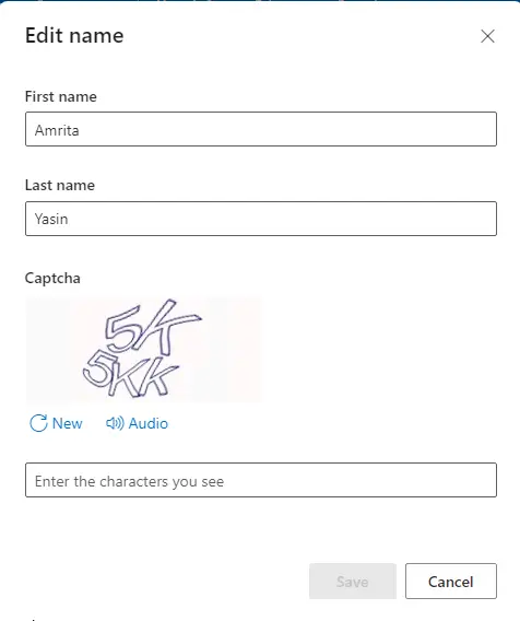 Microsoft account edit name