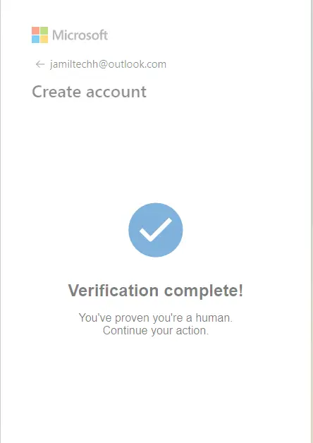 Microsoft account verification complete