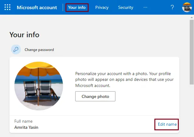 Microsoft account your info