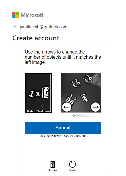 Microsoft create account puzzle