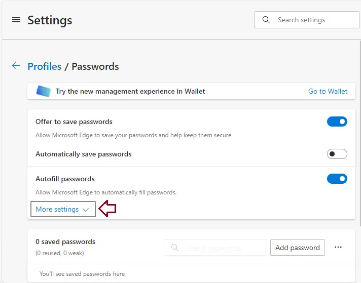 Microsoft edge profile password