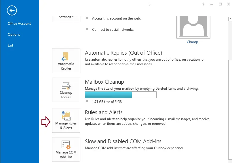 Microsoft outlook file menu