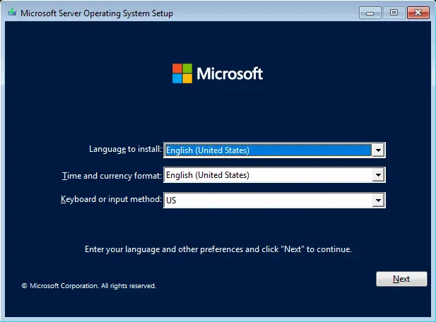 Microsoft server operating system setup