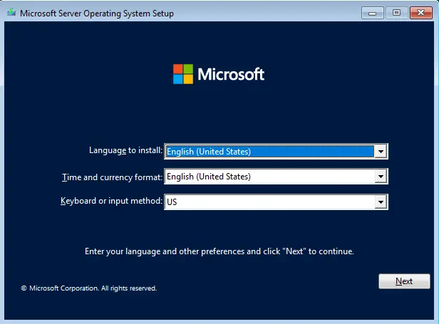 Microsoft server operating system setup