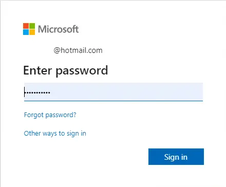 Microsoft sign in password