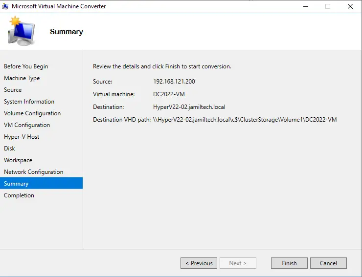 Microsoft virtual machine converter summary